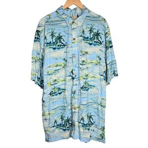 Joe Marlin Mens XLT Tropical Hawaiian Shirt Palm‎ Trees Sailboats Vacation
